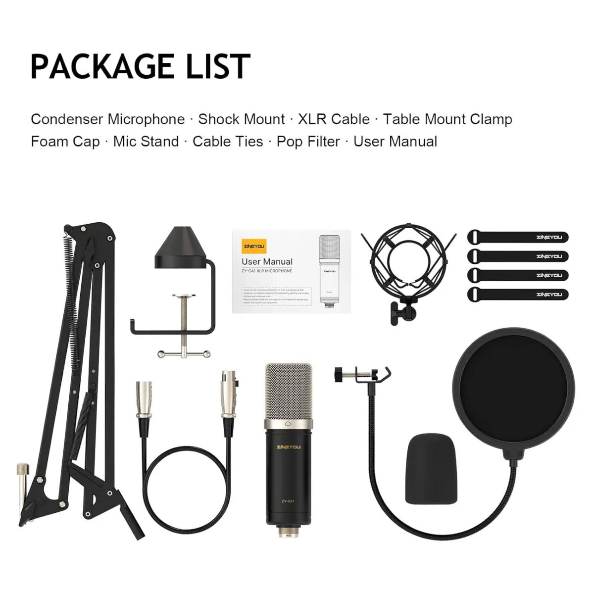 ZINGYOU ZY-CA1 XLR Condenser Cardioid Microphone + F11 Gaming Audio Mixer Interface, 48V Phantom Power, Voice Change