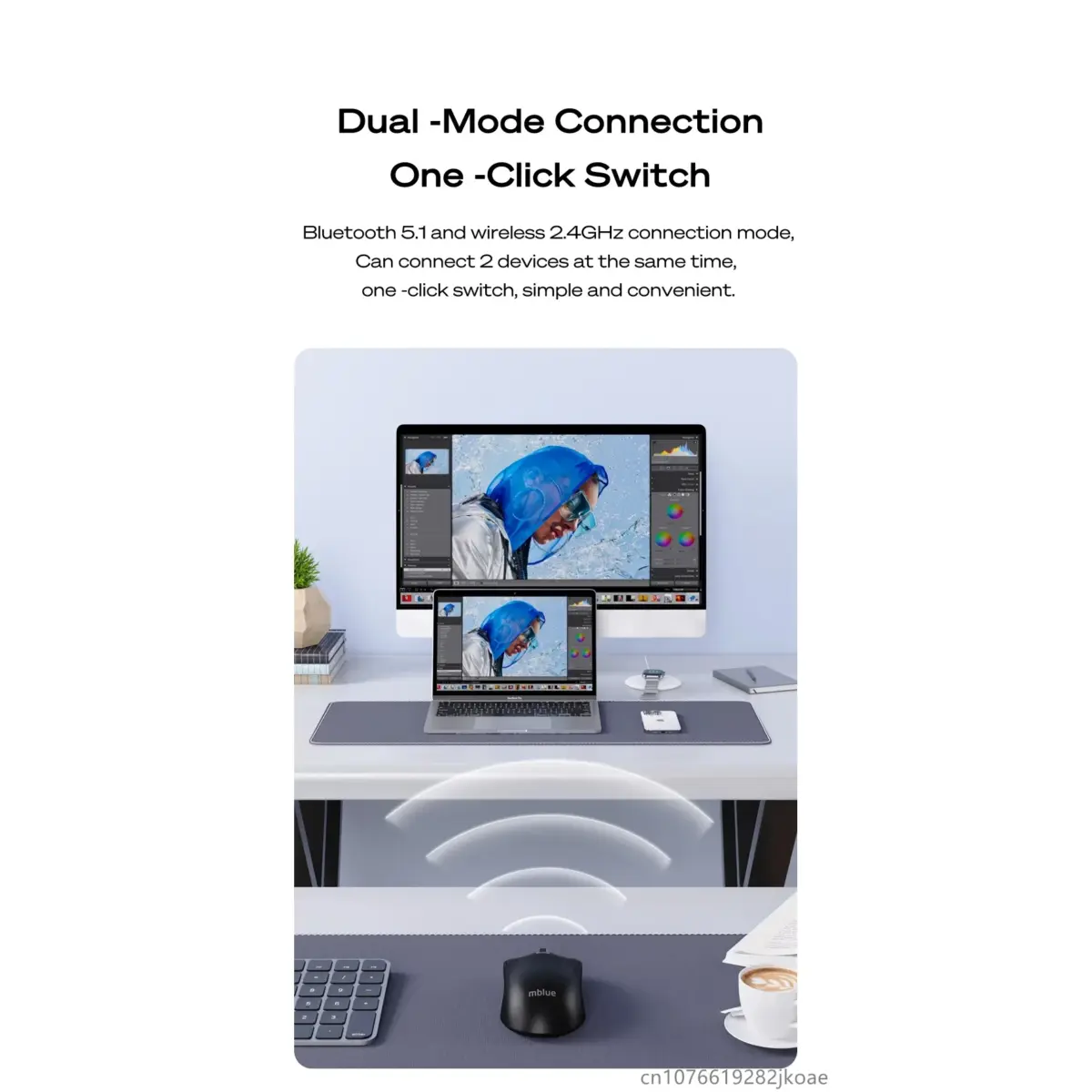 mblue M205 Dual Mode Wireless 2.4Ghz , Bluetooth 5.1 Mouse - 1200 DPI - Lightweight 54 Grams (Black)
