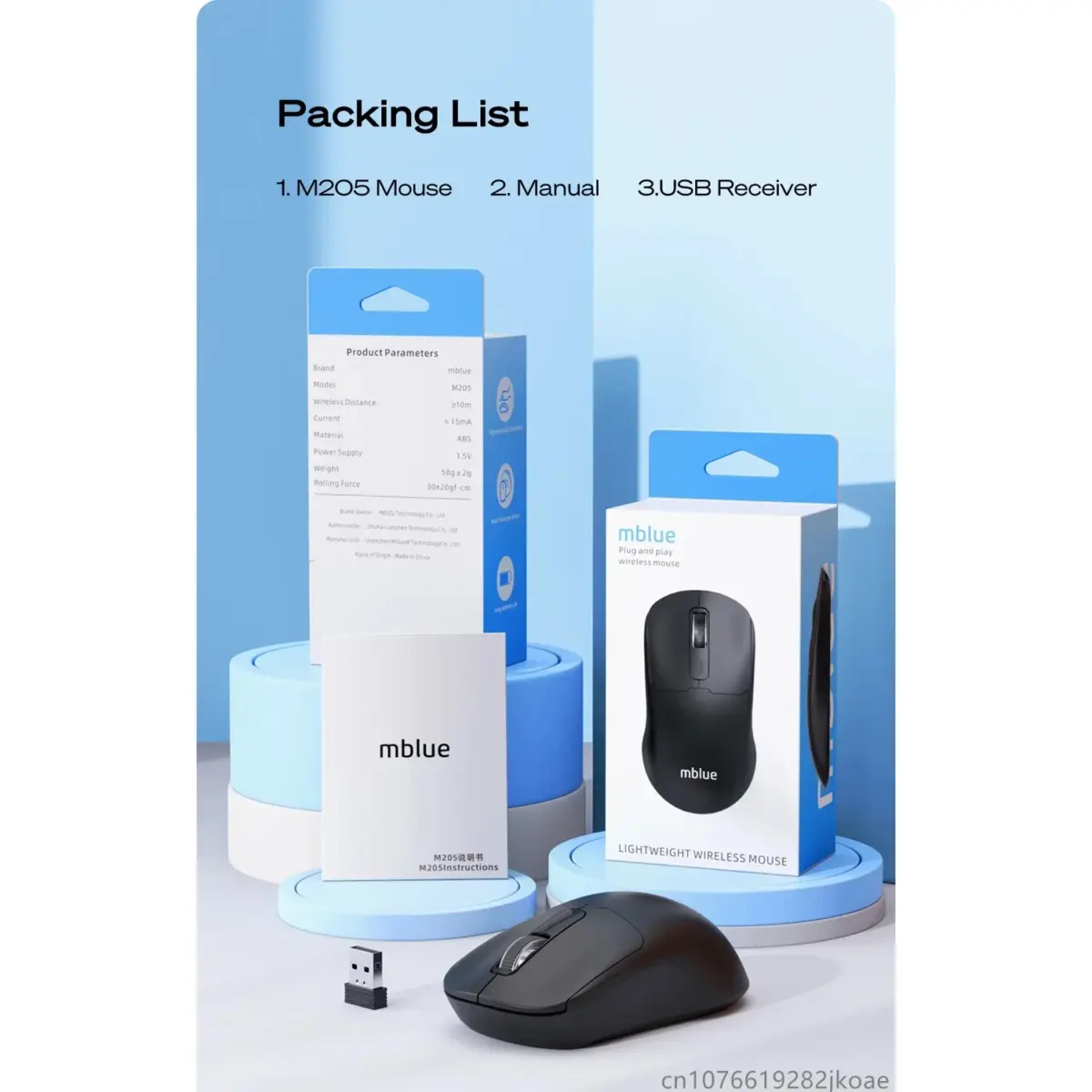 mblue M205 Dual Mode Wireless 2.4Ghz , Bluetooth 5.1 Mouse - 1200 DPI - Lightweight 54 Grams (Black)