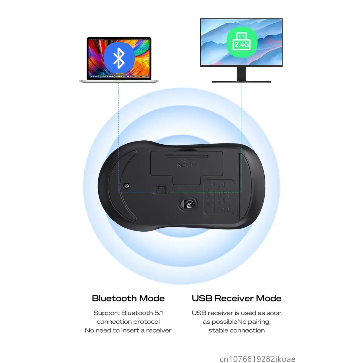 mblue M205 Dual Mode Wireless 2.4Ghz , Bluetooth 5.1 Mouse - 1200 DPI - Lightweight 54 Grams (Black)