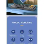 AIGO A68 3 Mode Wireless, Bluetooth, Wired Gaming Mechancial Keyboard - Yellow Switch Hot Swappable - 1000Hz Polling rate - PBT keycaps - Detchable USB C Cable