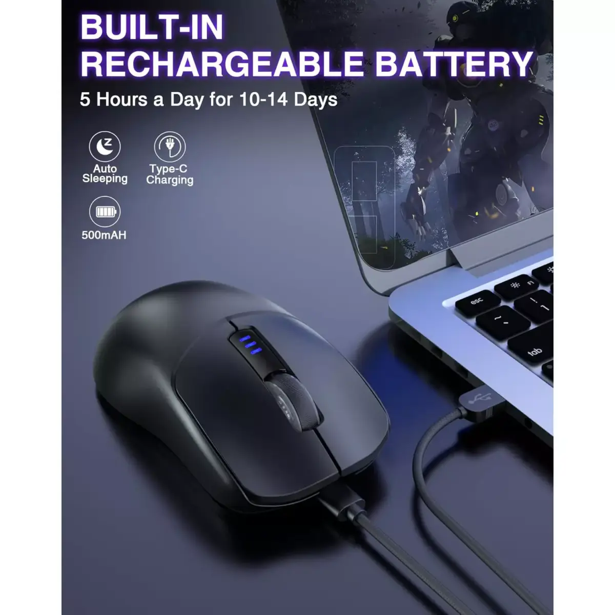 AULA SC580 3 Mode Wireless,Bluetooth & Wired Gaming Mouse - Optical Sensor 10,000 DPI - 1000 Hz Pooling Rate - 70 Hour Battery (Black)