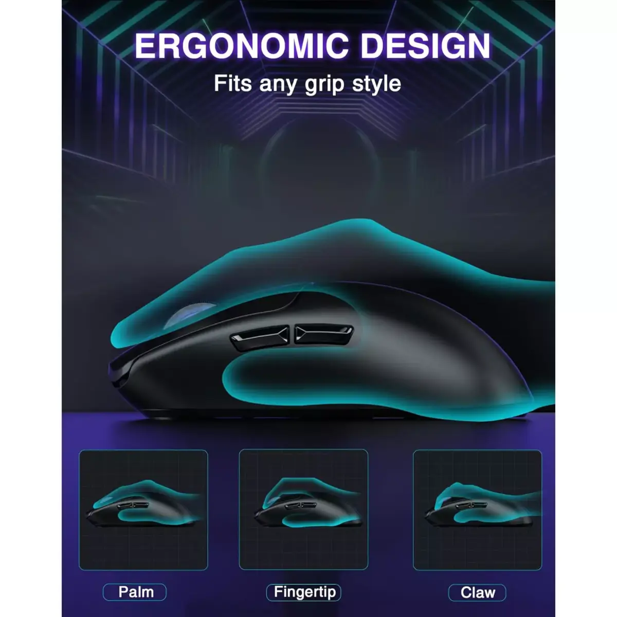 AULA SC580 3 Mode Wireless,Bluetooth & Wired Gaming Mouse - Optical Sensor 10,000 DPI - 1000 Hz Pooling Rate - 70 Hour Battery (Black)