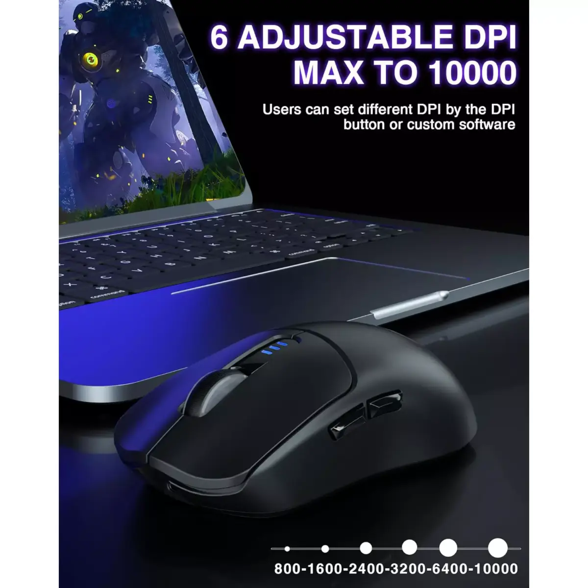 AULA SC580 3 Mode Wireless,Bluetooth & Wired Gaming Mouse - Optical Sensor 10,000 DPI - 1000 Hz Pooling Rate - 70 Hour Battery (Black)