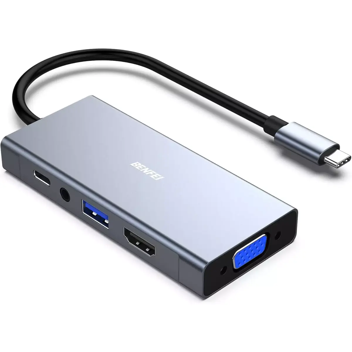 BENFEI 5-in-1 USB C HUB with 4K HDMI VGA, USB 3.0, 3.5mm Audio and 60W PD, Compatible with MacBook Pro 2021/2020/2019, Surface Book 2, Dell XPS 13/15, Pixelbook and More