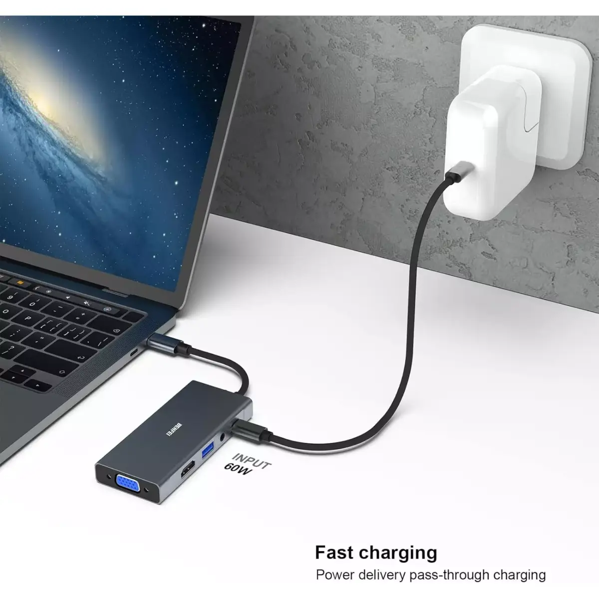 BENFEI 5-in-1 USB C HUB with 4K HDMI VGA, USB 3.0, 3.5mm Audio and 60W PD, Compatible with MacBook Pro 2021/2020/2019, Surface Book 2, Dell XPS 13/15, Pixelbook and More