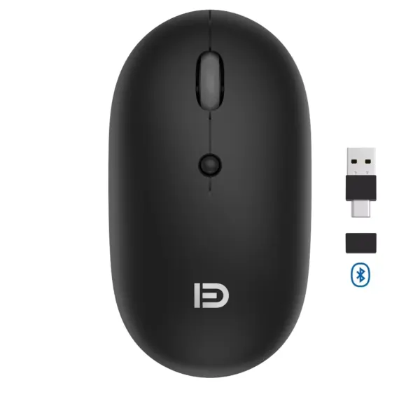 FD E100 Wireless Rechargeable Mouse - Optical Sensor 1600 DPI - Polling Rate 500Hz - Silent Clicks (Black)