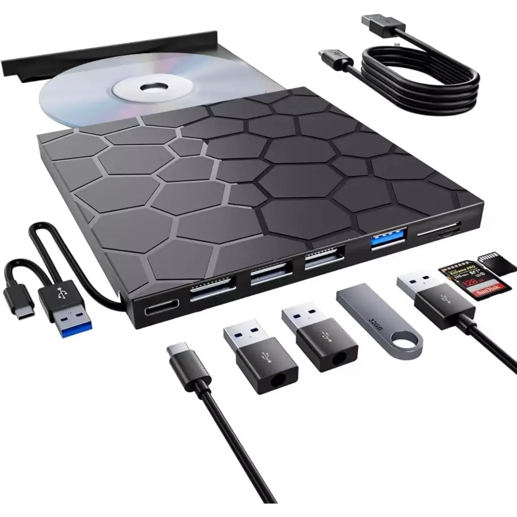 External CD/DVD Drive for Laptop, Portable DVD Player for Laptop, 8 in 1