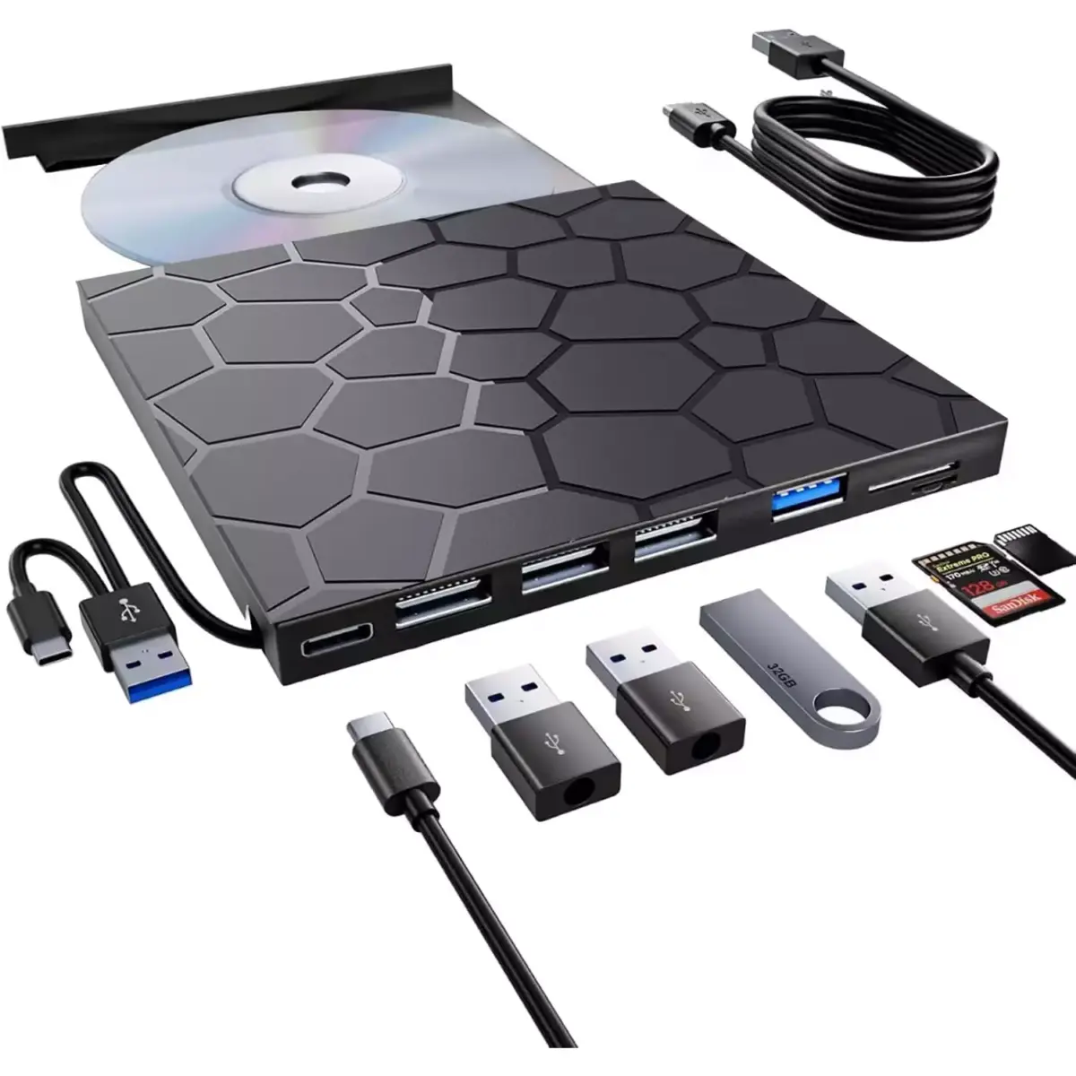 External CD/DVD Drive for Laptop, Portable DVD Player for Laptop, 8 in 1