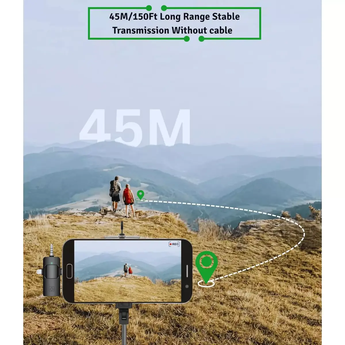 F11-2 3 in 1 Wireless Lavalier Microphone for iPhone, Android, Camera.30M Transmission & 12 Hour Battery Backup. for YouTube/Tiktok/Facebook/vlog/Record Interview. Noise Reduction Recording