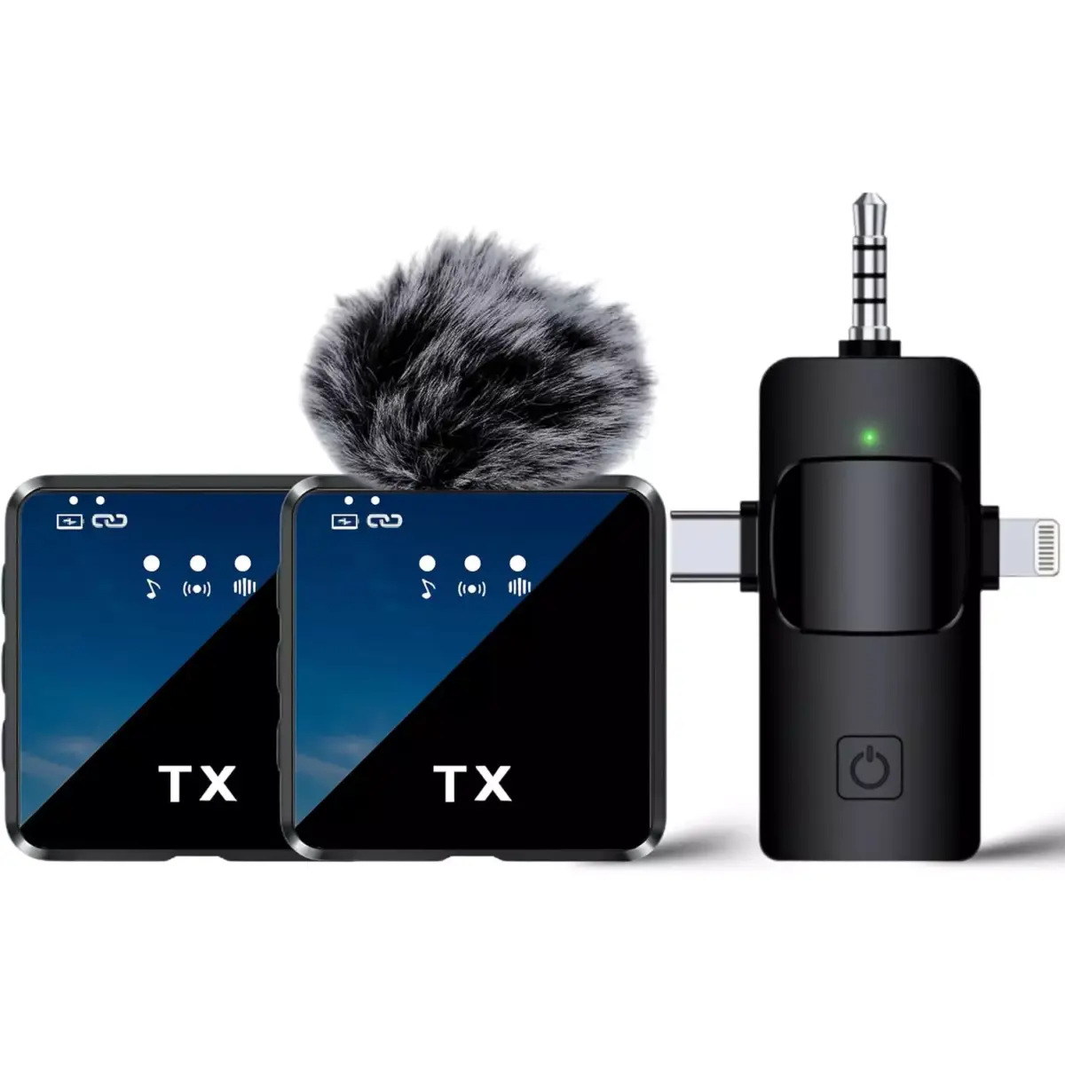 F11-2 3 in 1 Wireless Lavalier Microphone for iPhone, Android, Camera.30M Transmission & 12 Hour Battery Backup. for YouTube/Tiktok/Facebook/vlog/Record Interview. Noise Reduction Recording