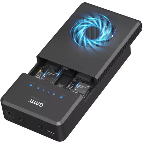 GMM NVMe M.2 Duplicator Dual-Bay Offline Clone NVMe Enclosure, Tool-Free USB to NVME Adapter with Cooling Fan,10Gbps Docking Station for M2 2230/2242/2260/2280