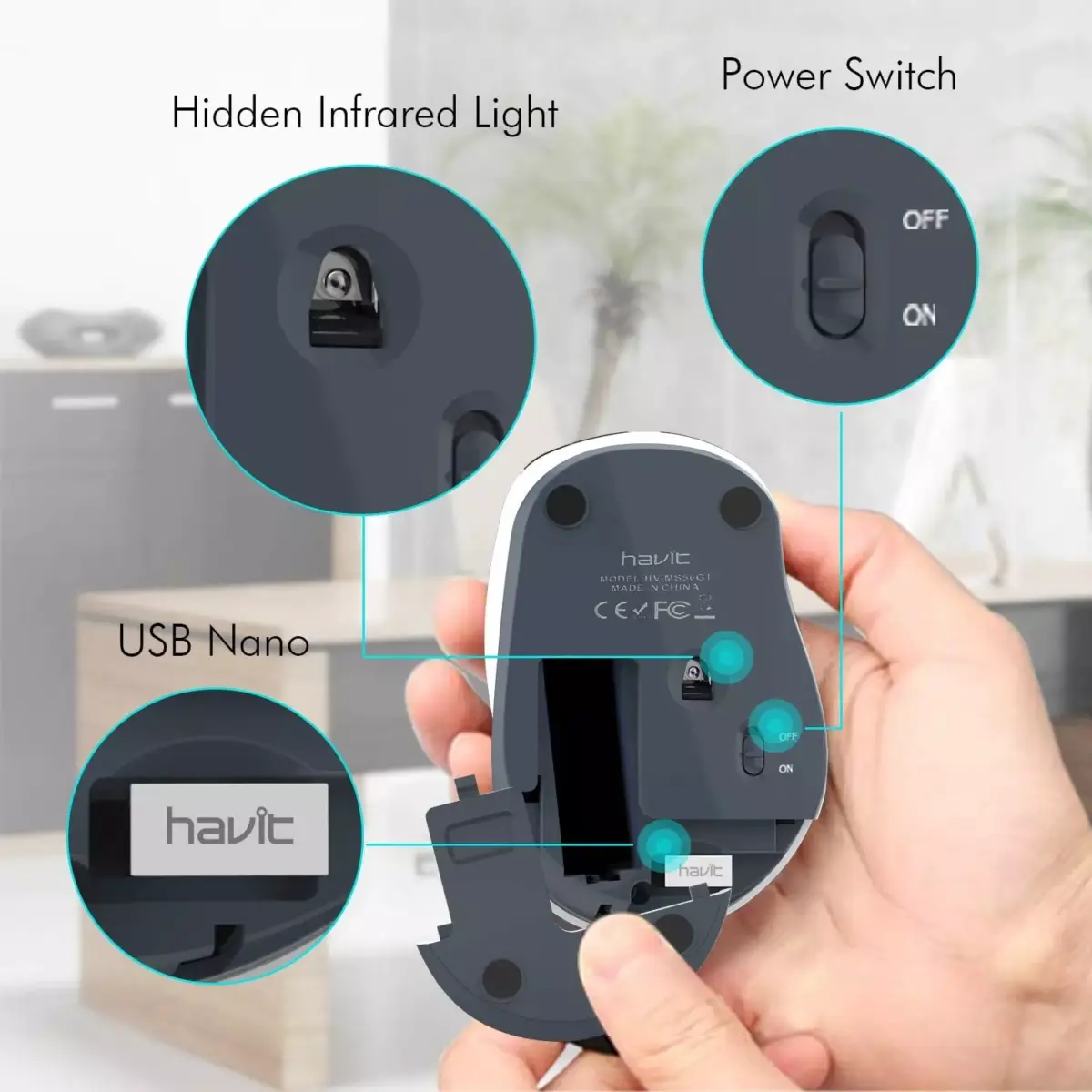 HAVIT Wireless Mouse Optical Sesnor 2,000 DPI