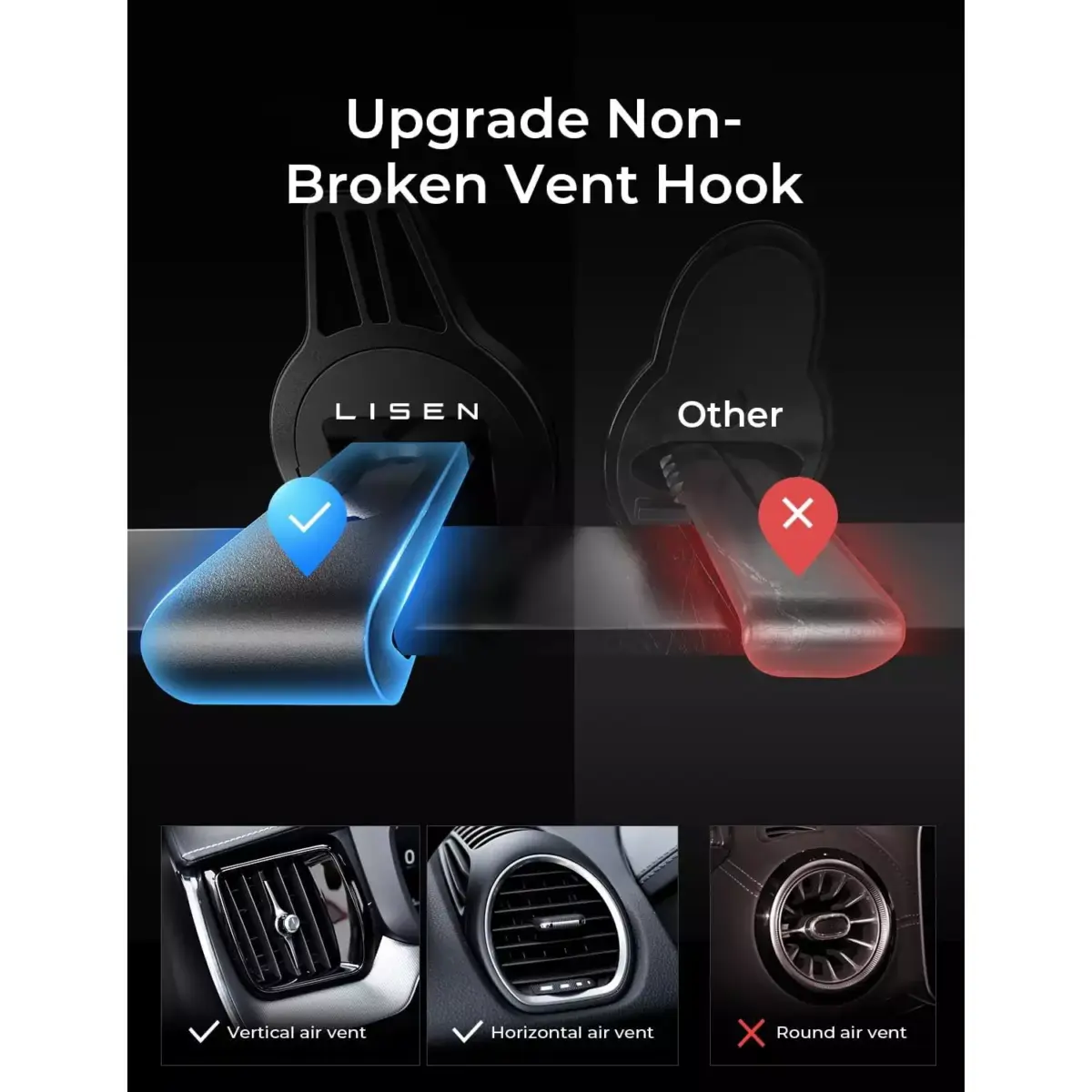 LISEN 2 Pack Fits MagSafe Car Mount, Magnetic Phone Holder [24 Super Magnets] car Vent Phone Mount, for iPhone 16 15 14 13 Pro Max Plus Mag Safe Case,Black