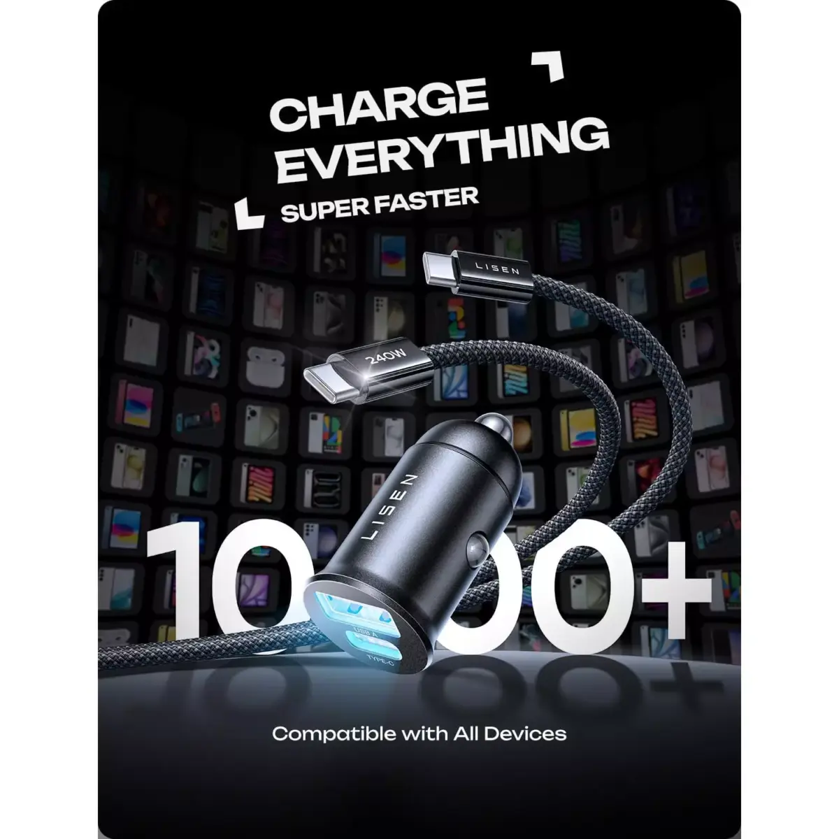 LISEN Car Charger Fast Charging [80W+18W GaN] [Mini Metal] for iPhone 16 Pro Max MacBook Air iPad2024 Samsung Galaxy S24 S23