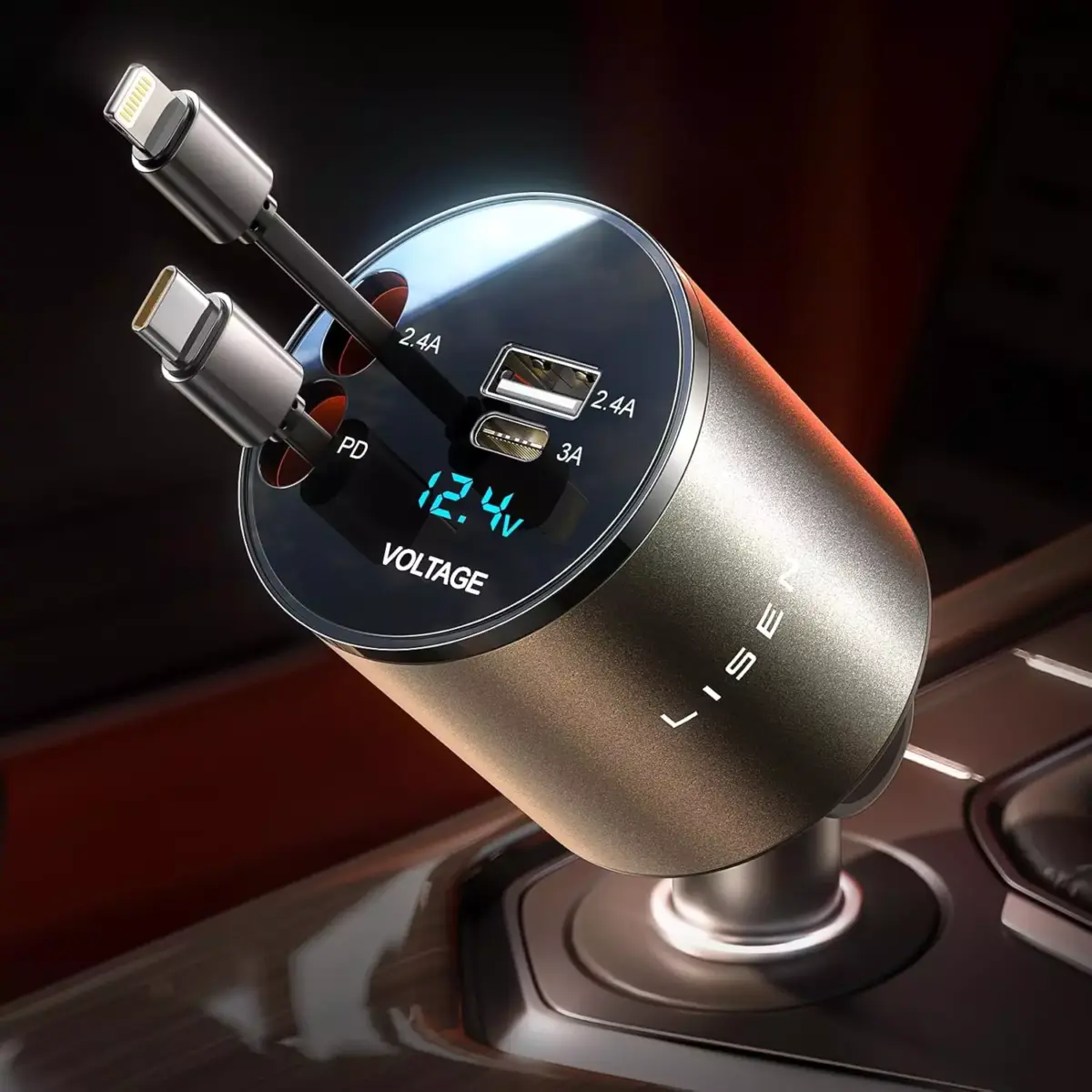 LISEN Retractable Car Charger [69W USB C Car Adapter] Fast Charging, for iPhone 16 15 14 13 12 Pro Max Plus iPad Samsung S25 24