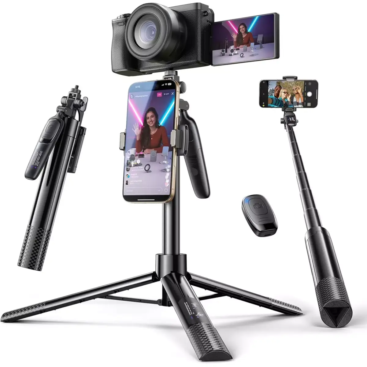 LISEN Selfie Stick Tripod 30-170 CM with Remote, All in One 360 Rotation for VloggingTikTokPhoto, for iPhone 16 15 Pro Max Samsung Galaxy S25 Ultra