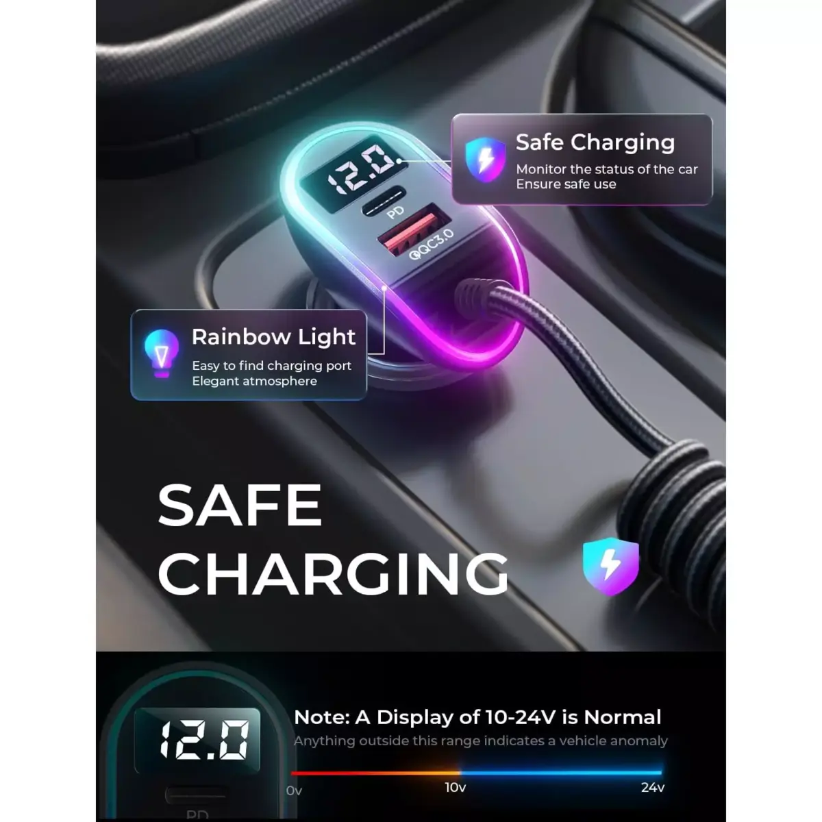 LISEN USB C 96W Super Fast Car Charger PD& QC3.0 for iPhone 15 Pro Max Plus,Samsung Galaxy S25 Ultra Plus S24S23S22,Android,iPad Pro
