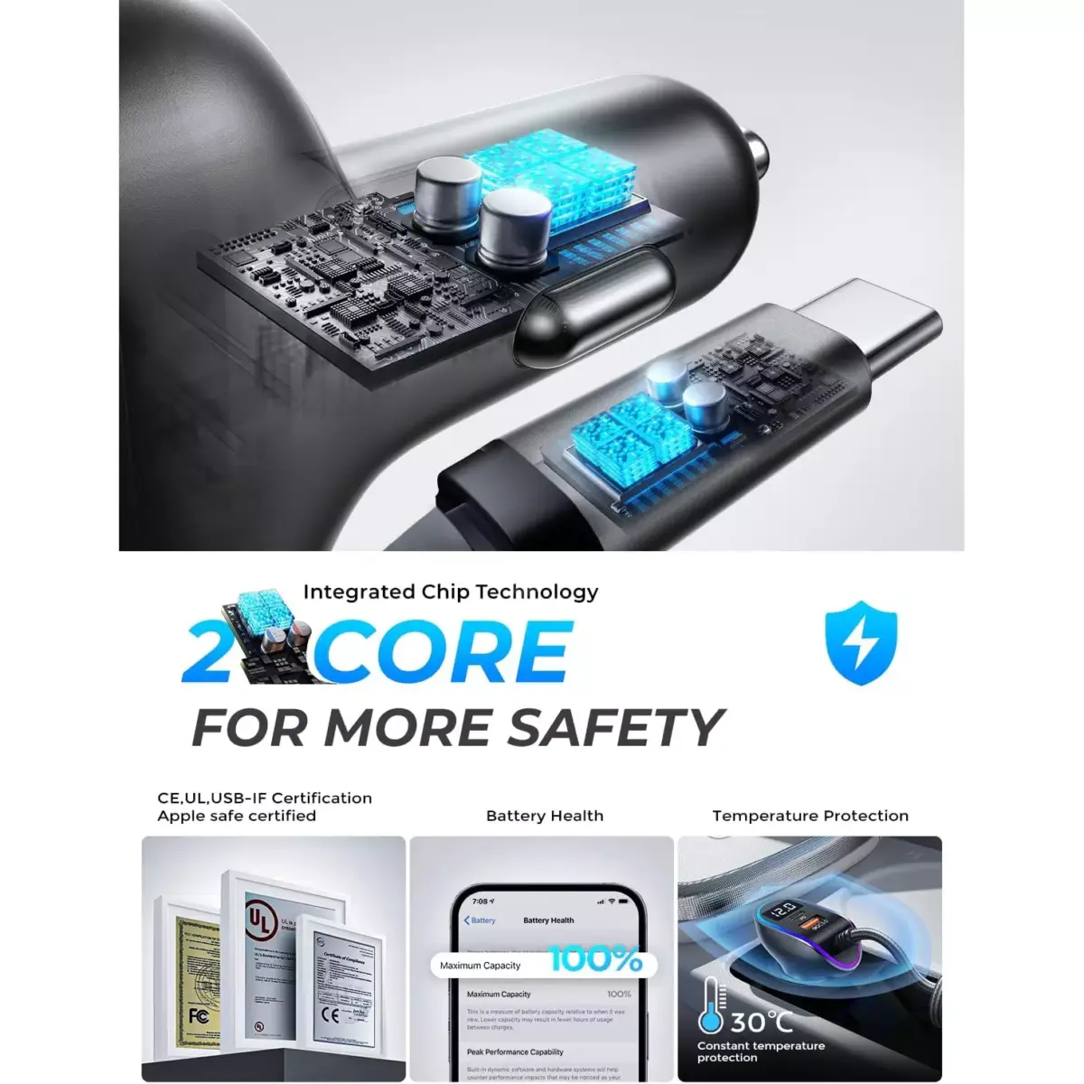 LISEN USB C 96W Super Fast Car Charger PD& QC3.0 for iPhone 15 Pro Max Plus,Samsung Galaxy S25 Ultra Plus S24S23S22,Android,iPad Pro
