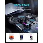 LISEN USB C 96W Super Fast Car Charger PD& QC3.0 for iPhone 15 Pro Max Plus,Samsung Galaxy S25 Ultra Plus S24S23S22,Android,iPad Pro