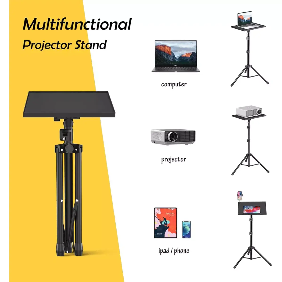 Laptop Tripod Projector Stand Adjustable Height 22 to 47 Inch, Projector Tripod Stand
