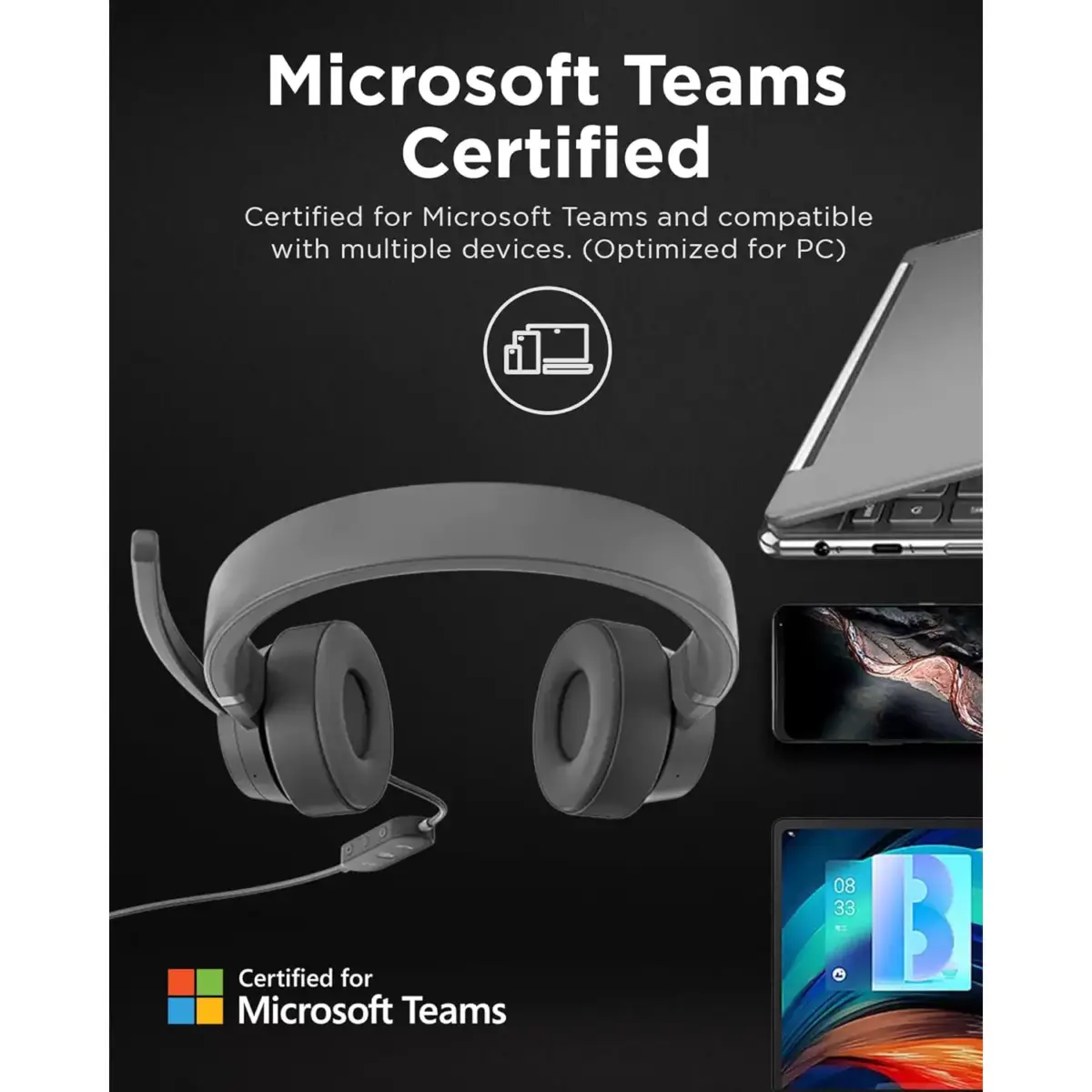 Lenovo Go Wired ANC Headset - USB-C Headphones - Active Noise Cancelling - Rotatable Boom Mic - Certified for Microsoft Teams