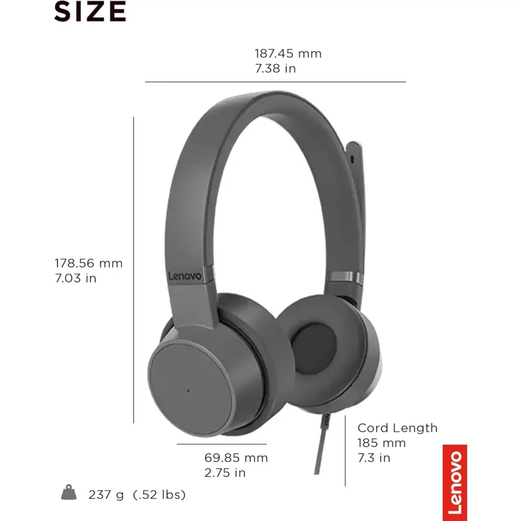 Lenovo Go Wired ANC Headset - USB-C Headphones - Active Noise Cancelling - Rotatable Boom Mic - Certified for Microsoft Teams