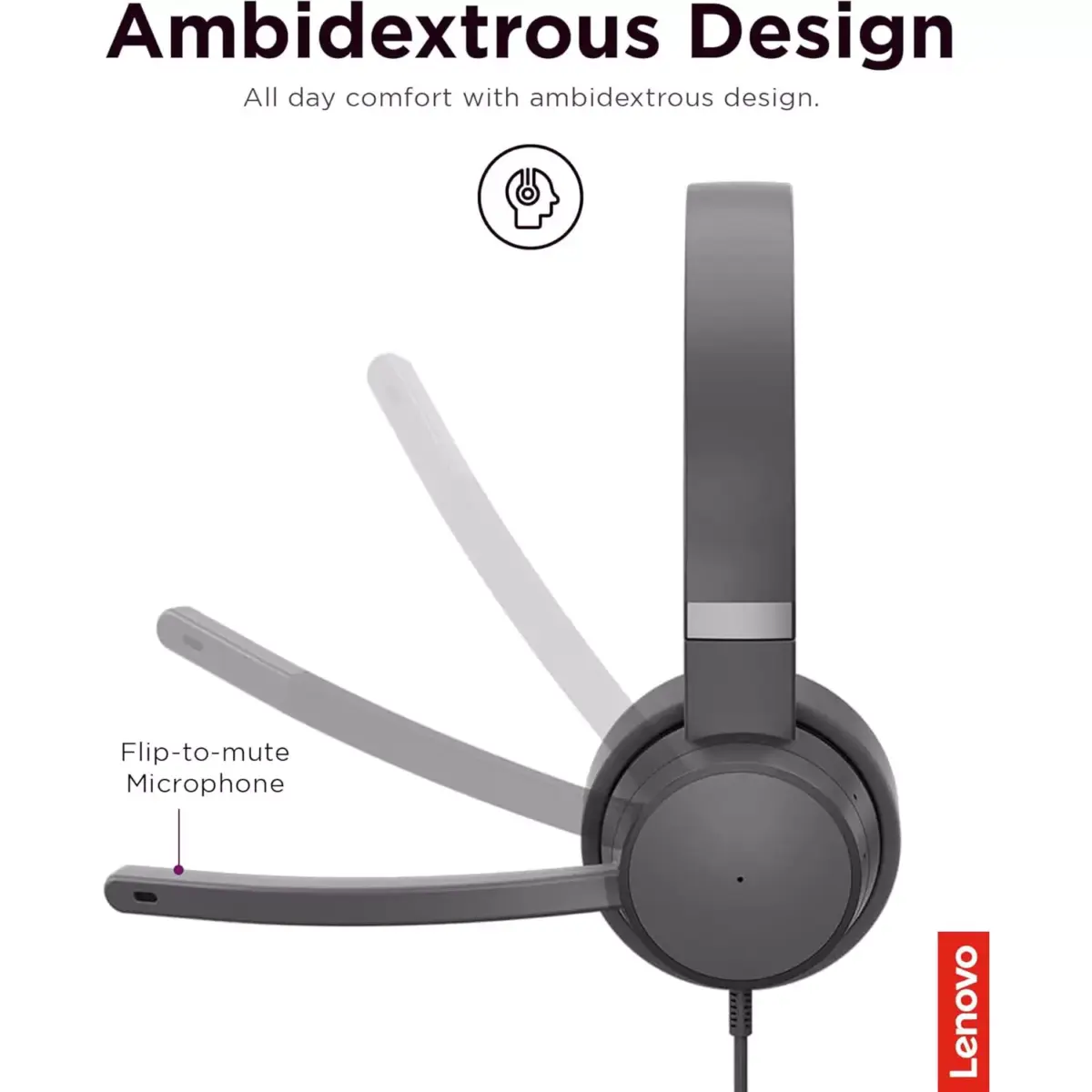 Lenovo Go Wired ANC Headset - USB-C Headphones - Active Noise Cancelling - Rotatable Boom Mic - Certified for Microsoft Teams