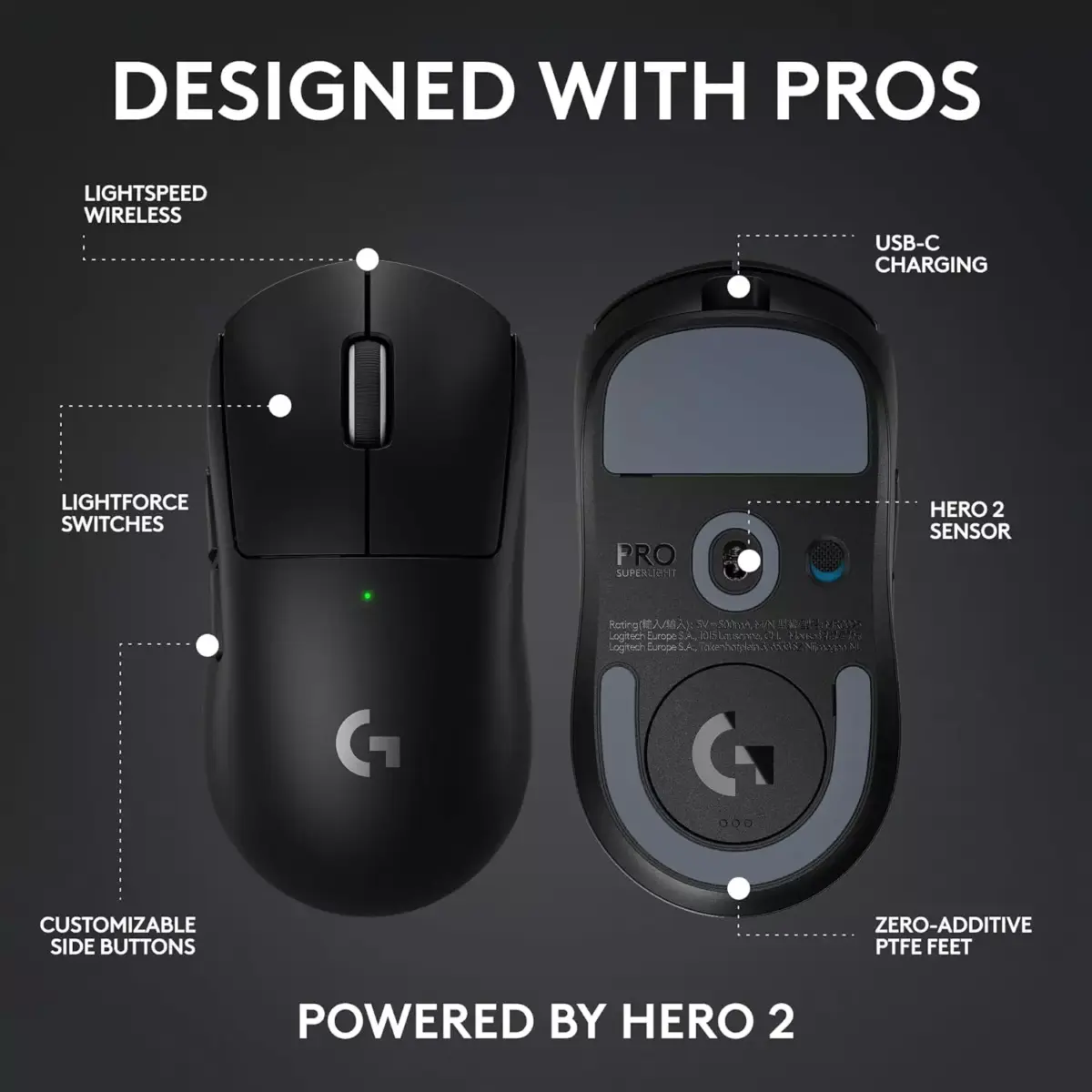Logitech G PRO X SUPERLIGHT 2 Wireless Gaming Mouse, 60g Pro-Grade with 5 Programmable Buttons, 44k DPI Sensor, 8kHz Report Rate