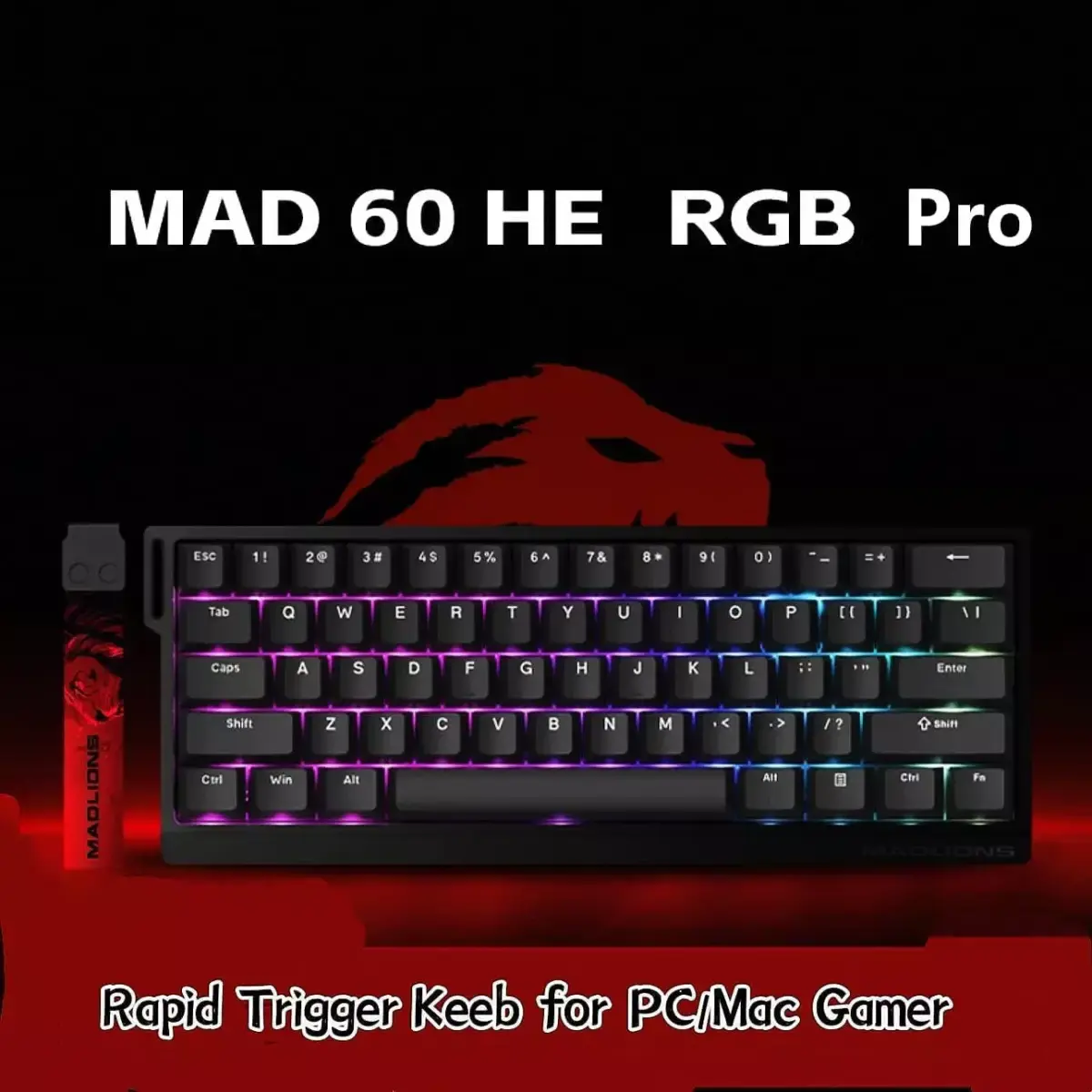 Madlions MAD 60 HE Flagship Gaming Mechanical Keyboard - Amber pro Magnetic Hall Effect Switch - 8000 Hz Polling Rate - Scan Rate 128K - Latency 0.1ms - Rapid Trigger Mode (Black)