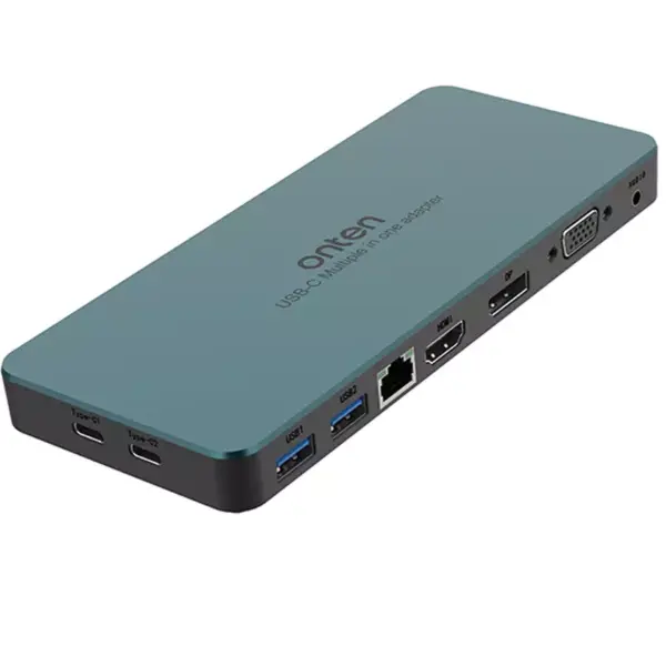 ONTEN 9188s USB-C Docking Station 9-in-1, VGA 1080P@60Hz, Displayport 4K, HDMI 4K, 3.5MM Jack, RJ45 1000M, USB 3.0 X2, USB-C Data, USB-C PD 3.0 @100W
