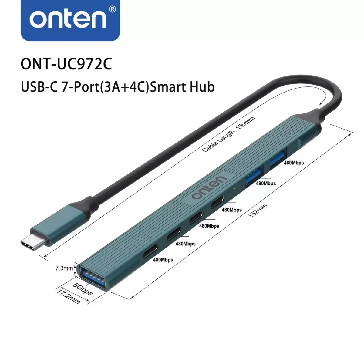 ONTEN UC972C 7 Port USB C HUB 3 Port USB, 4 Port USB C