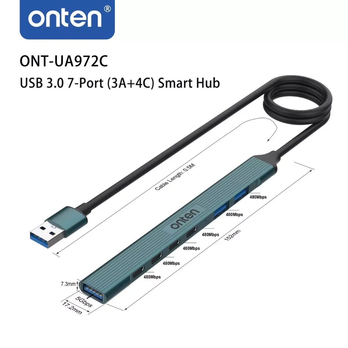 ONTEN UC972C 7 Port USB HUB 3 Port USB, 4 Port USB C