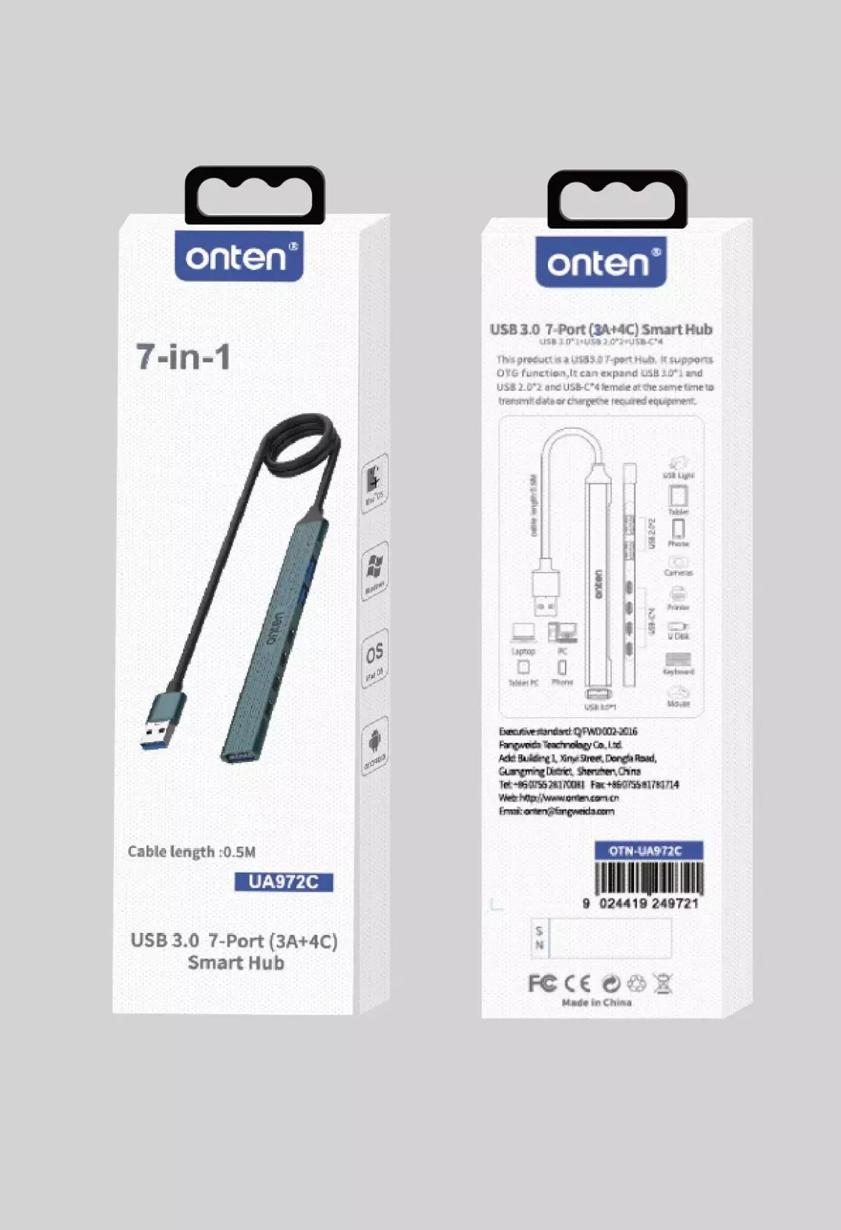 ONTEN UC972C 7 Port USB HUB 3 Port USB, 4 Port USB C
