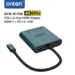 ONTEN USB C HUB 4 in 1, 2X HDMI 4K@60Hz , 1X USB 3.0 5Gbps, 1X Type C PD 60W