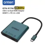 ONTEN USB C HUB 4 in 1, 2X HDMI 4K@60Hz , 1X USB 3.0 5Gbps, 1X Type C PD 60W