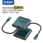 ONTEN USB C HUB 4 in 1, 2X HDMI 4K@60Hz , 1X USB 3.0 5Gbps, 1X Type C PD 60W