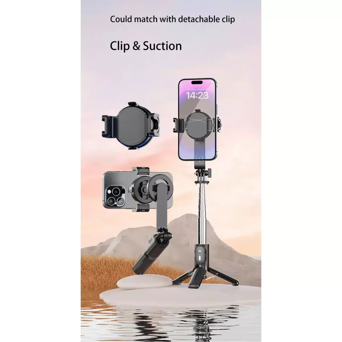 P08Y Pro (MagSafe) Mini Magnetic Selfie Stick Bluetooth Remote Tripod Stabilizer with Remote Control for Smart Phones 16-72CM