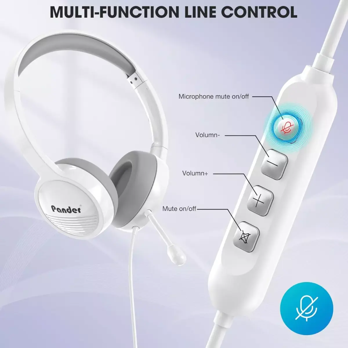 Pander USB Headset with Noise Cancelling Microphone for Work Office Online Class Skype Zoom Meeting