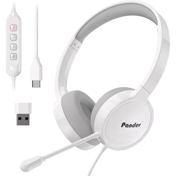 Pander USB Headset with Noise Cancelling Microphone for Work Office Online Class Skype Zoom Meeting