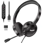 Pander USB Headset with Noise Cancelling Microphone for Work Office Online Class Skype Zoom Meeting (Black)