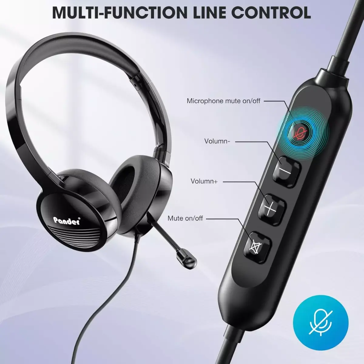 Pander USB Headset with Noise Cancelling Microphone for Work Office Online Class Skype Zoom Meeting (Black)