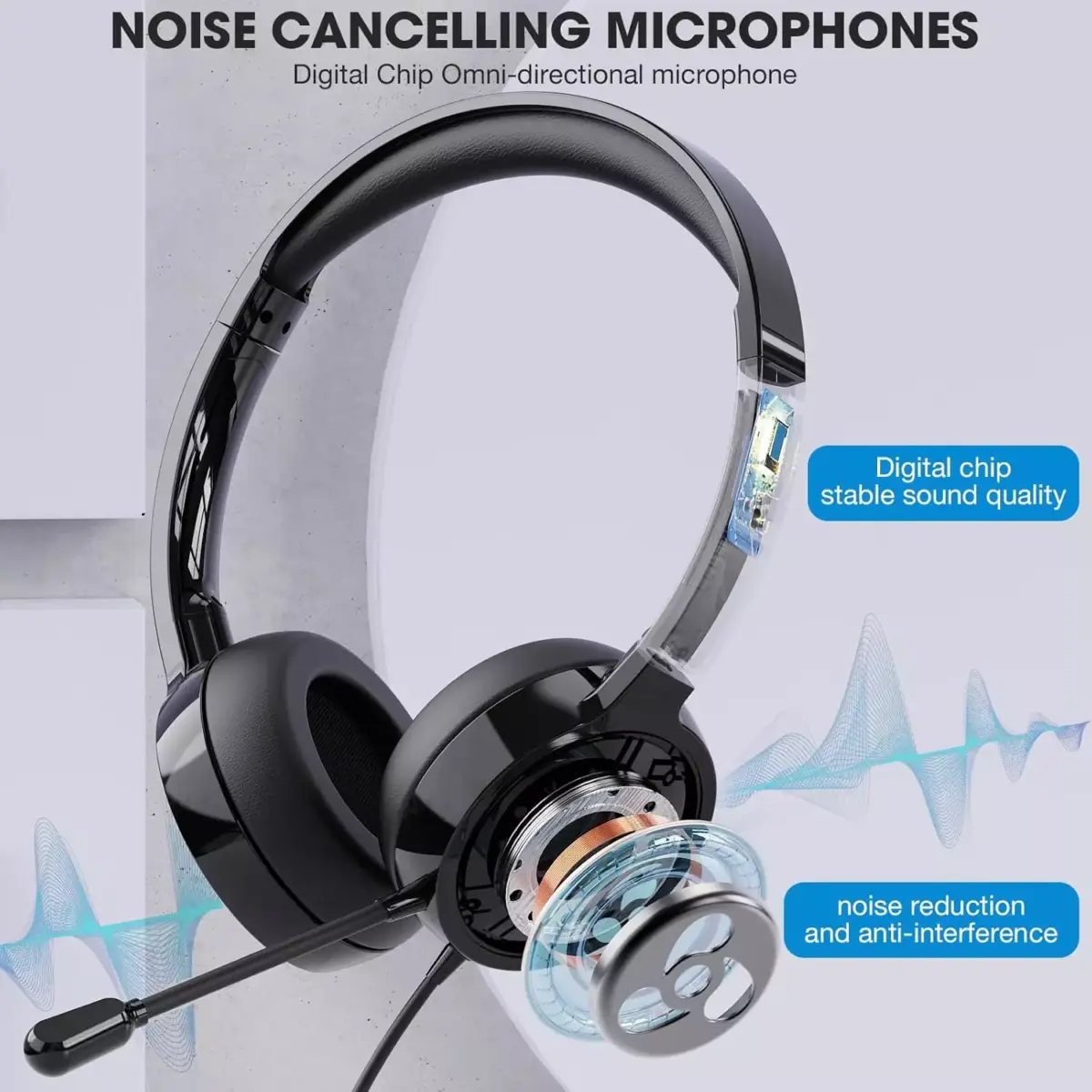Pander USB Headset with Noise Cancelling Microphone for Work Office Online Class Skype Zoom Meeting (Black)