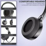 Pander USB Headset with Noise Cancelling Microphone for Work Office Online Class Skype Zoom Meeting (Black)