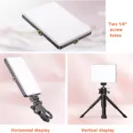 Portable Selfie Light,Rechargable 60 LED Phone Light with Clip & Double 1/4" Screw Hole,2500k-9000K Dimmable Camera Light for Phone/Laptop/Tablet/Camera, for Selfie/Video Conference