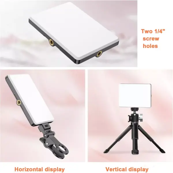 Portable Selfie Light,Rechargable 60 LED Phone Light with Clip & Double 1/4" Screw Hole,2500k-9000K Dimmable Camera Light for Phone/Laptop/Tablet/Camera, for Selfie/Video Conference