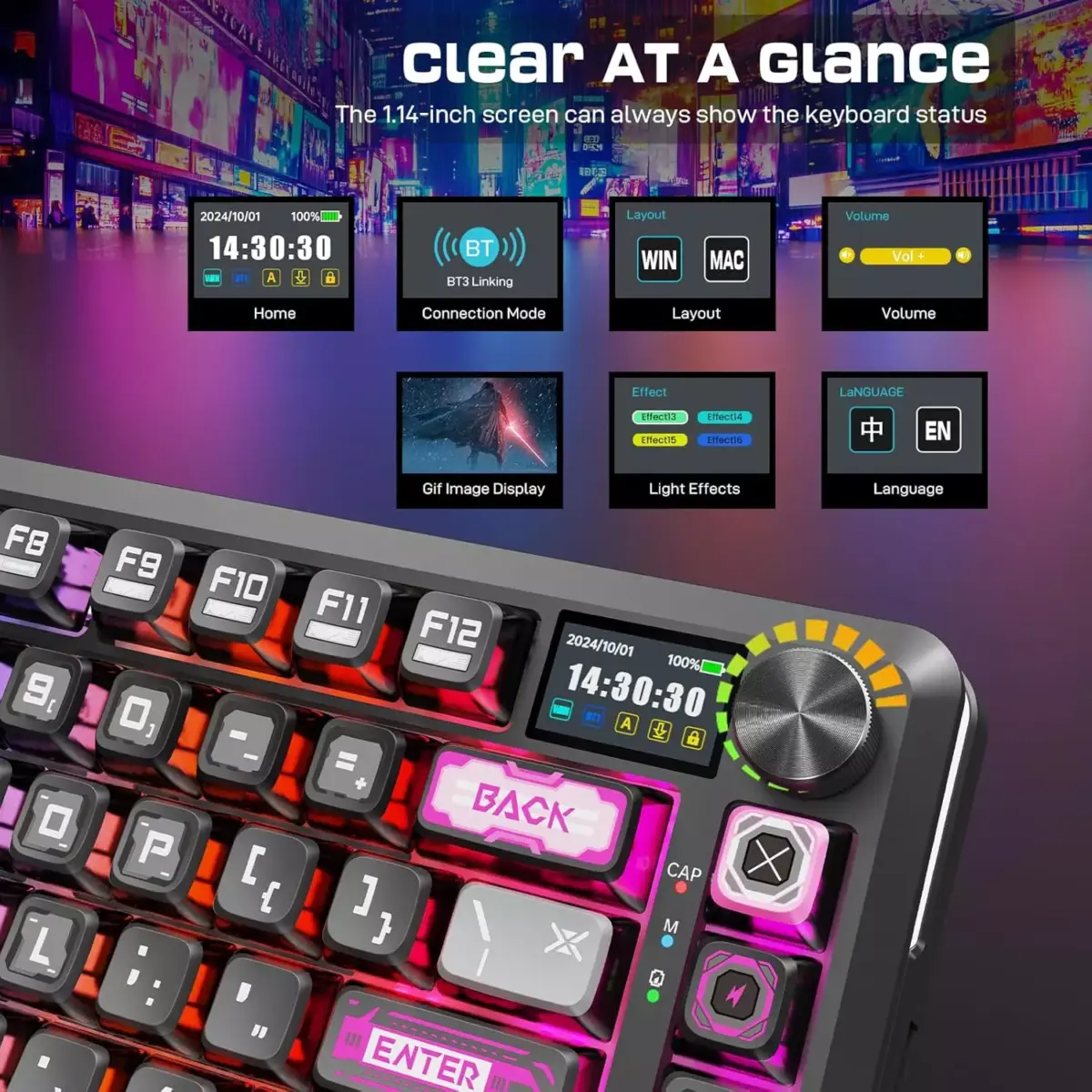 REDRAGON K708MC FLEKACT PRO RGB Gaming Mechanical Keyboard, BT/2.4Ghz/Wired 3-Mode, Leopard L Switch Linear (Plasma Arc)