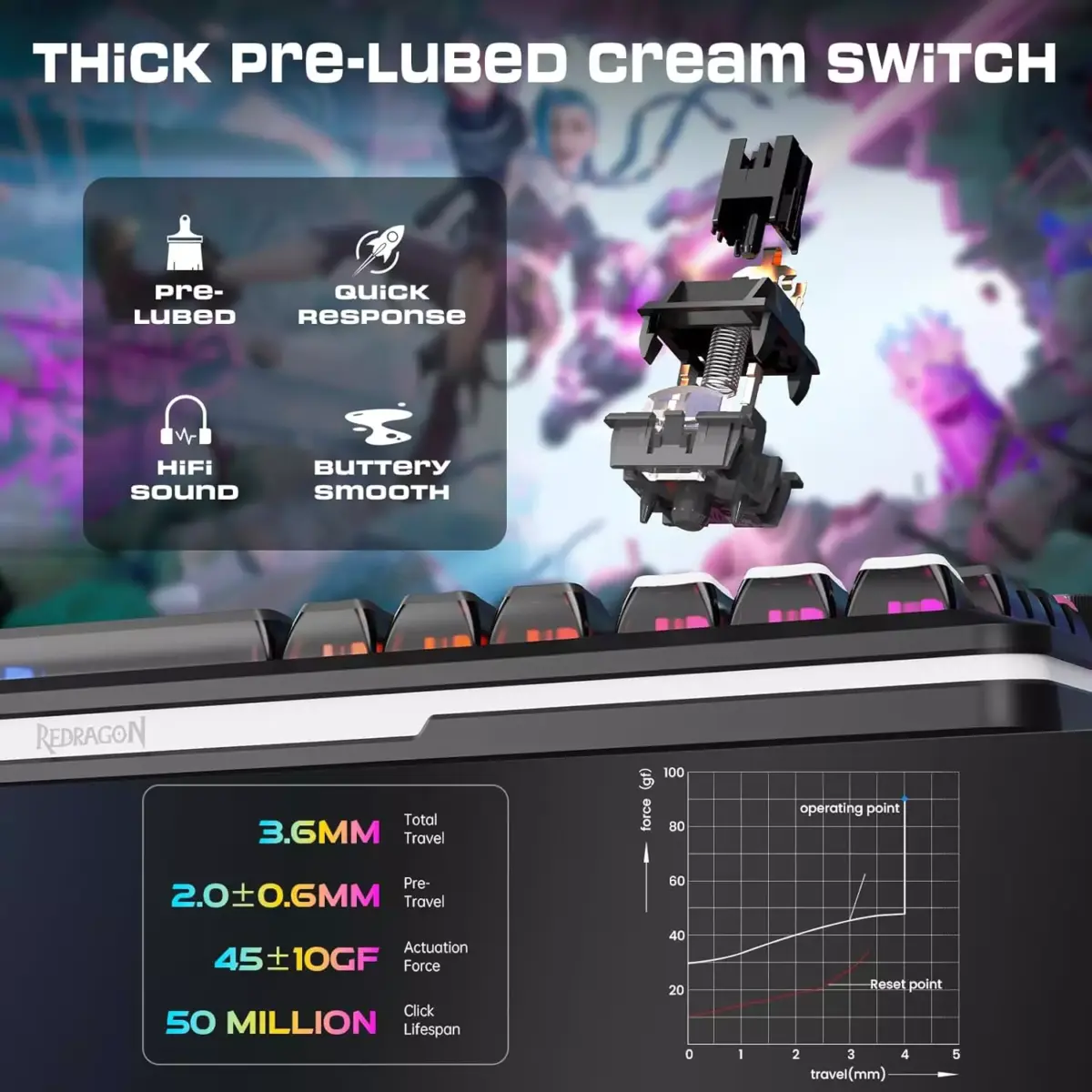 REDRAGON K708MC FLEKACT PRO RGB Gaming Mechanical Keyboard, BT/2.4Ghz/Wired 3-Mode, Leopard L Switch Linear (Plasma Arc)