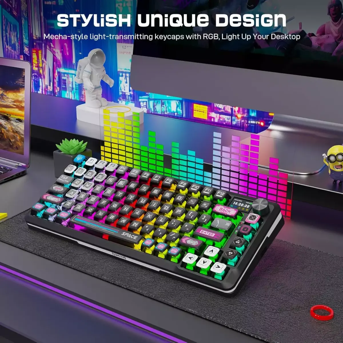 REDRAGON K708MC FLEKACT PRO RGB Gaming Mechanical Keyboard, BT/2.4Ghz/Wired 3-Mode, Leopard L Switch Linear (Plasma Arc)