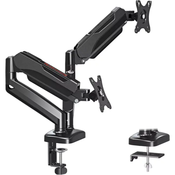 Redragon GMK915 Dual Monitor Mount Stand - Gas Spring Adjustable Arms with VESA 75/100mm, 13-32 Inch Screen Compatibility, C Clamp & Grommet Base, Cable Management, 8kg Load Capacity